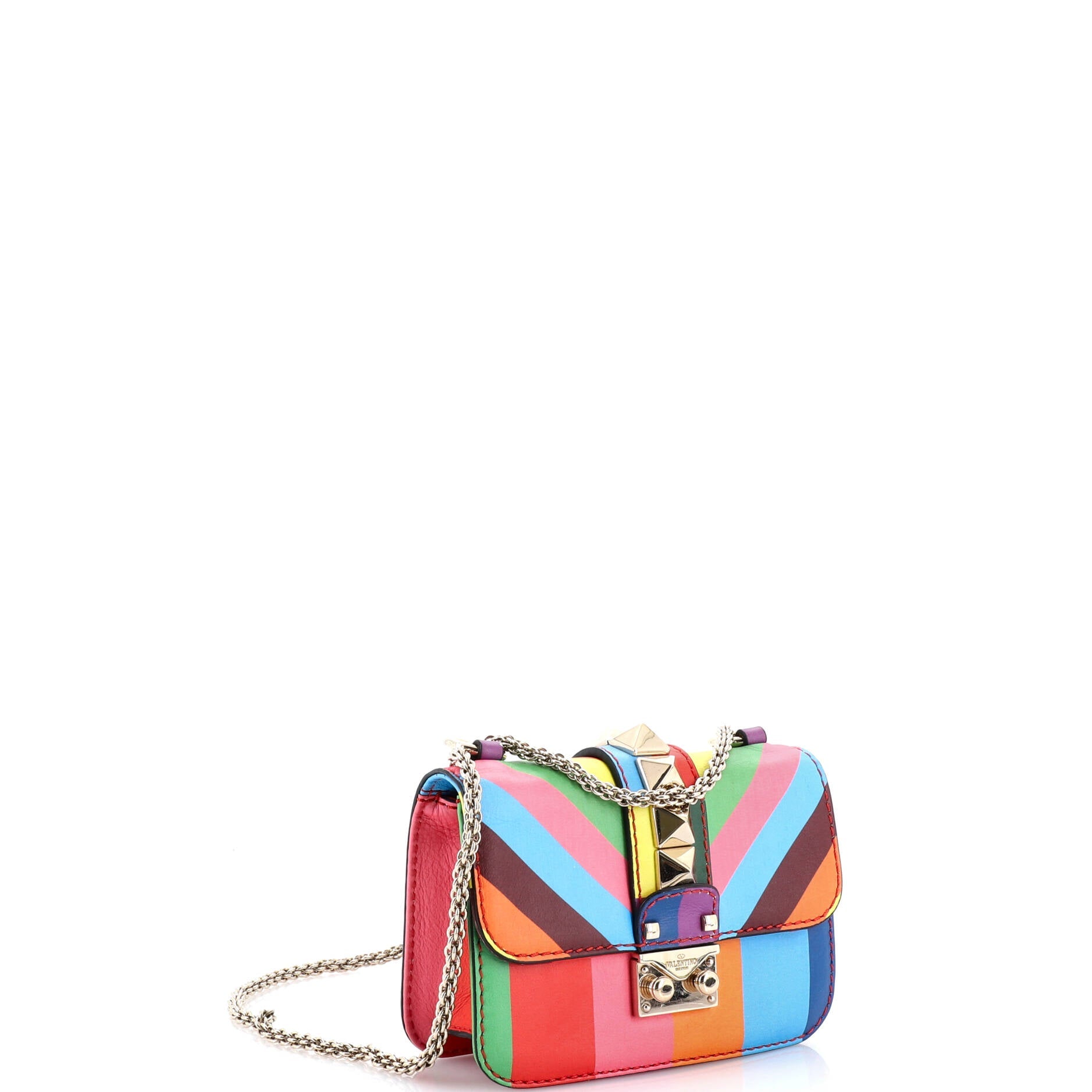 1973 Glam Lock Shoulder Bag Striped Leather Small