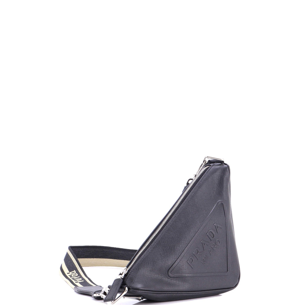 Triangle Logo Zip Crossbody Bag Soft Leather Small