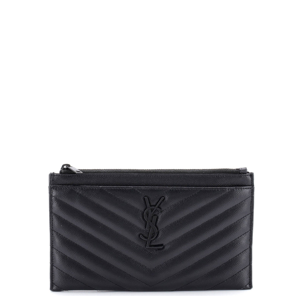 Classic Monogram Zip Bill Pouch Matelasse Chevron Leather Medium