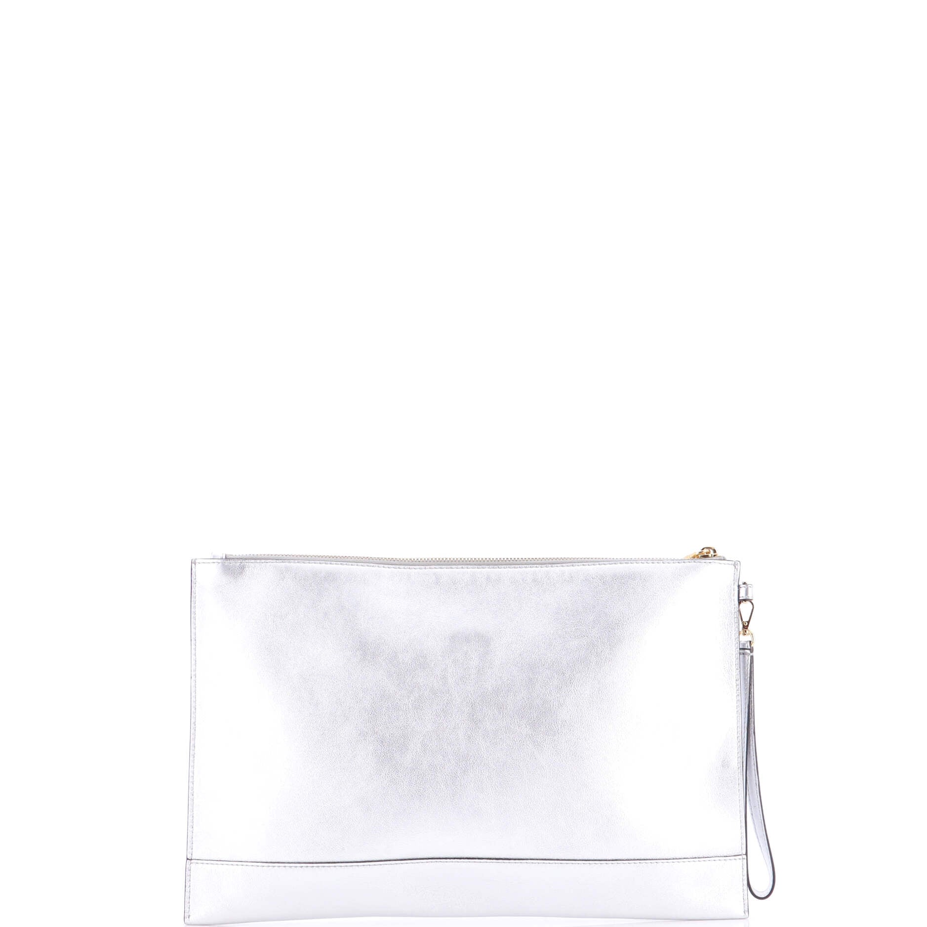 Logo Flat Wristlet Pouch Embossed Leather Large