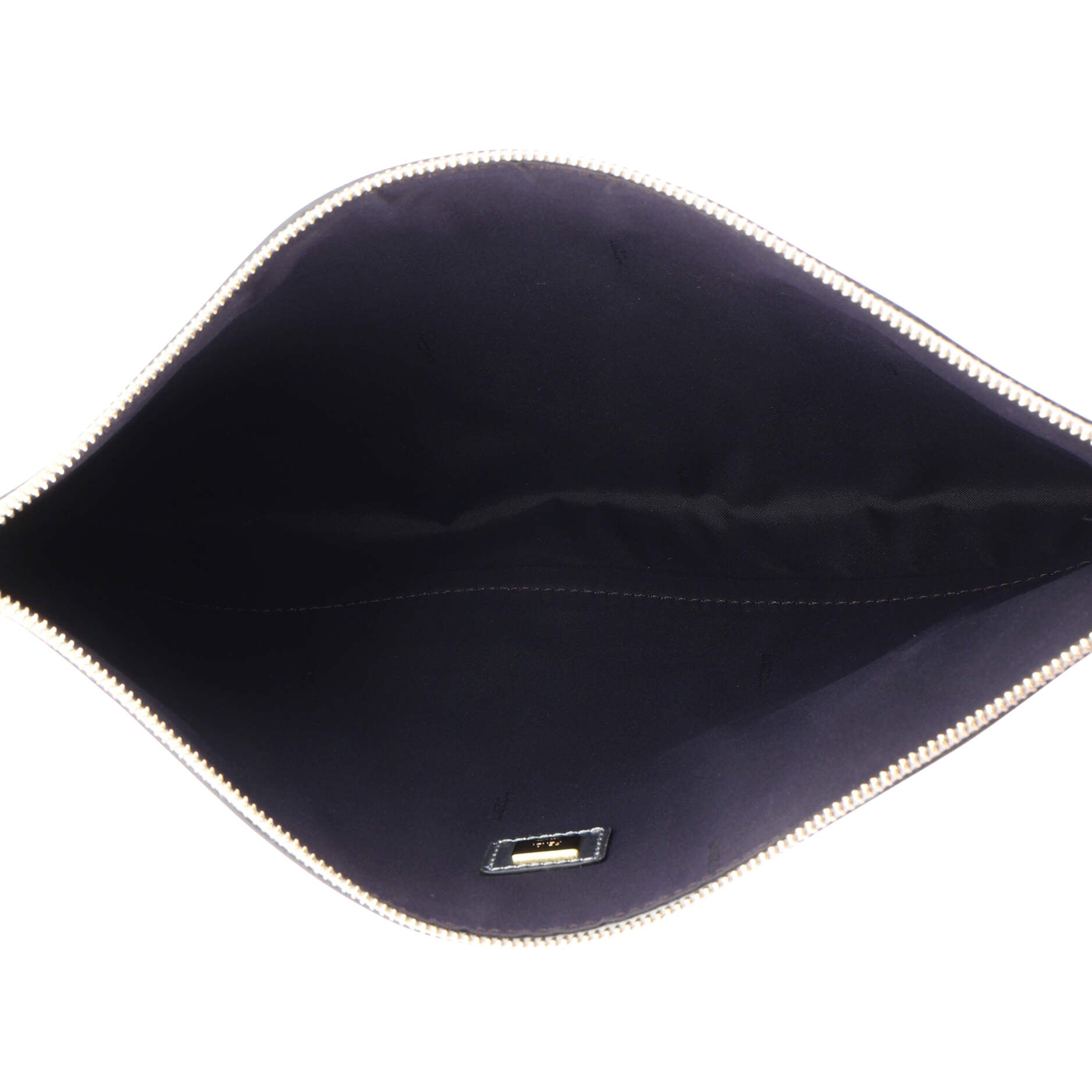 Logo Flat Wristlet Pouch Embossed Leather Large
