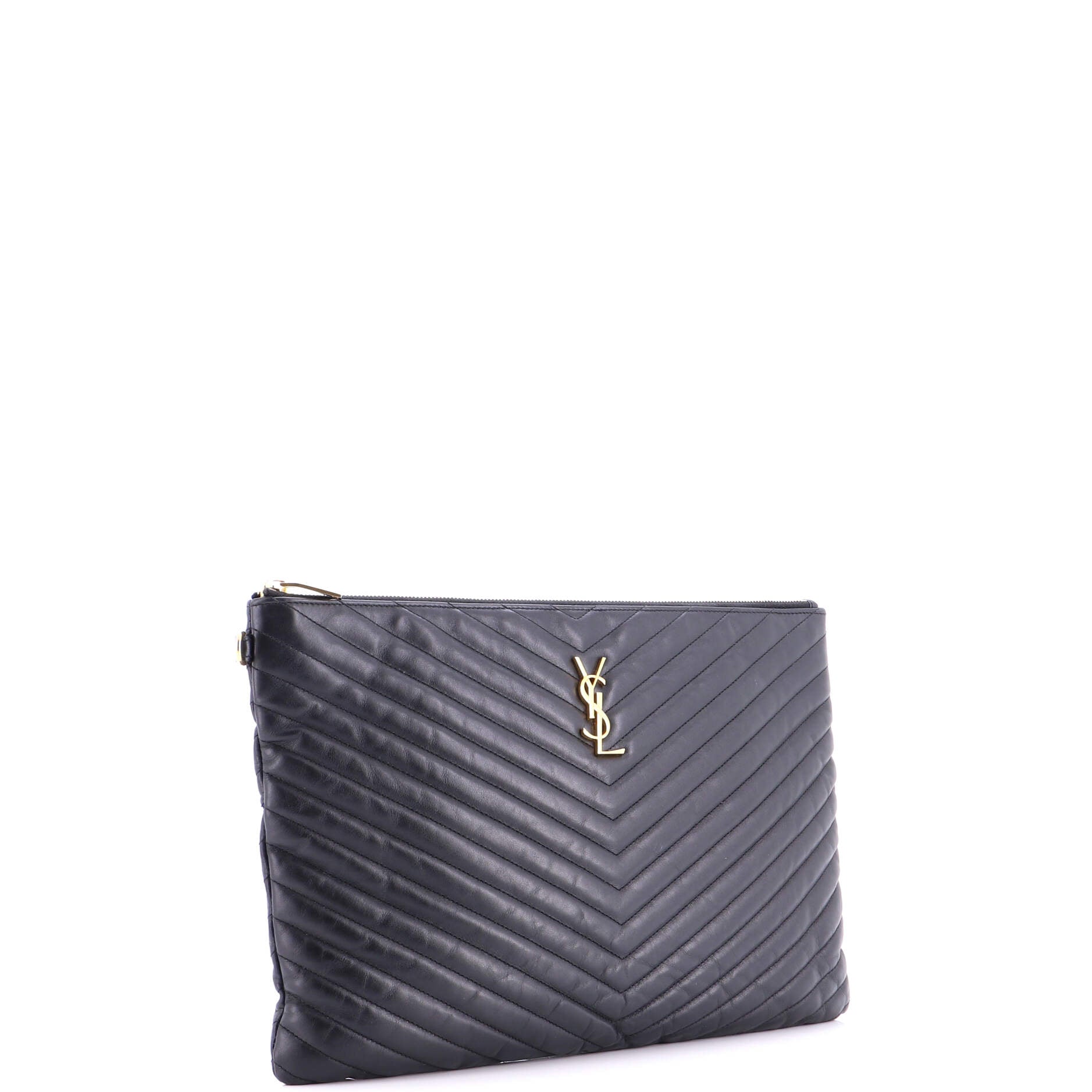 Classic Monogram Wristlet Pouch Matelasse Chevron Leather Large