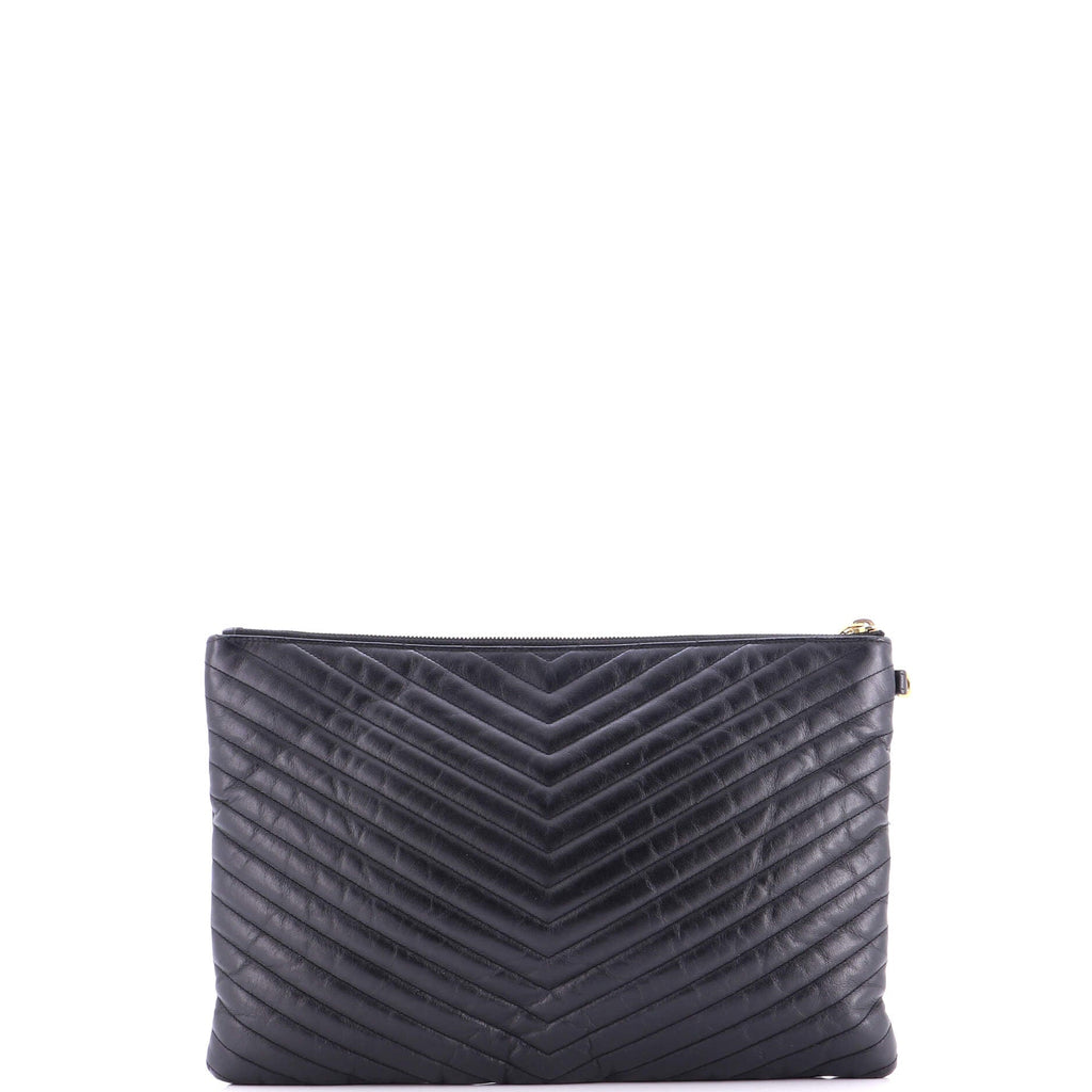 Classic Monogram Wristlet Pouch Matelasse Chevron Leather Large
