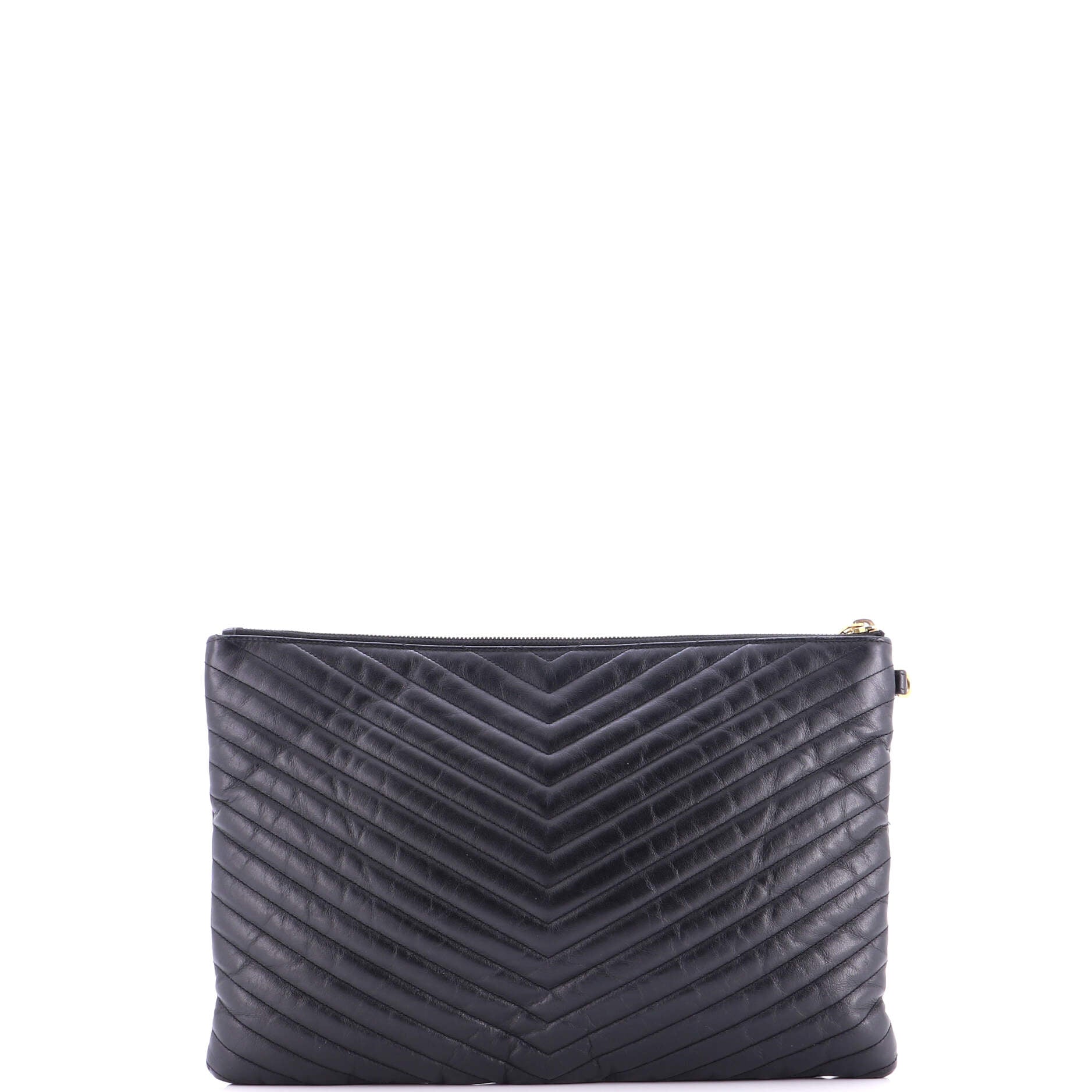 Classic Monogram Wristlet Pouch Matelasse Chevron Leather Large