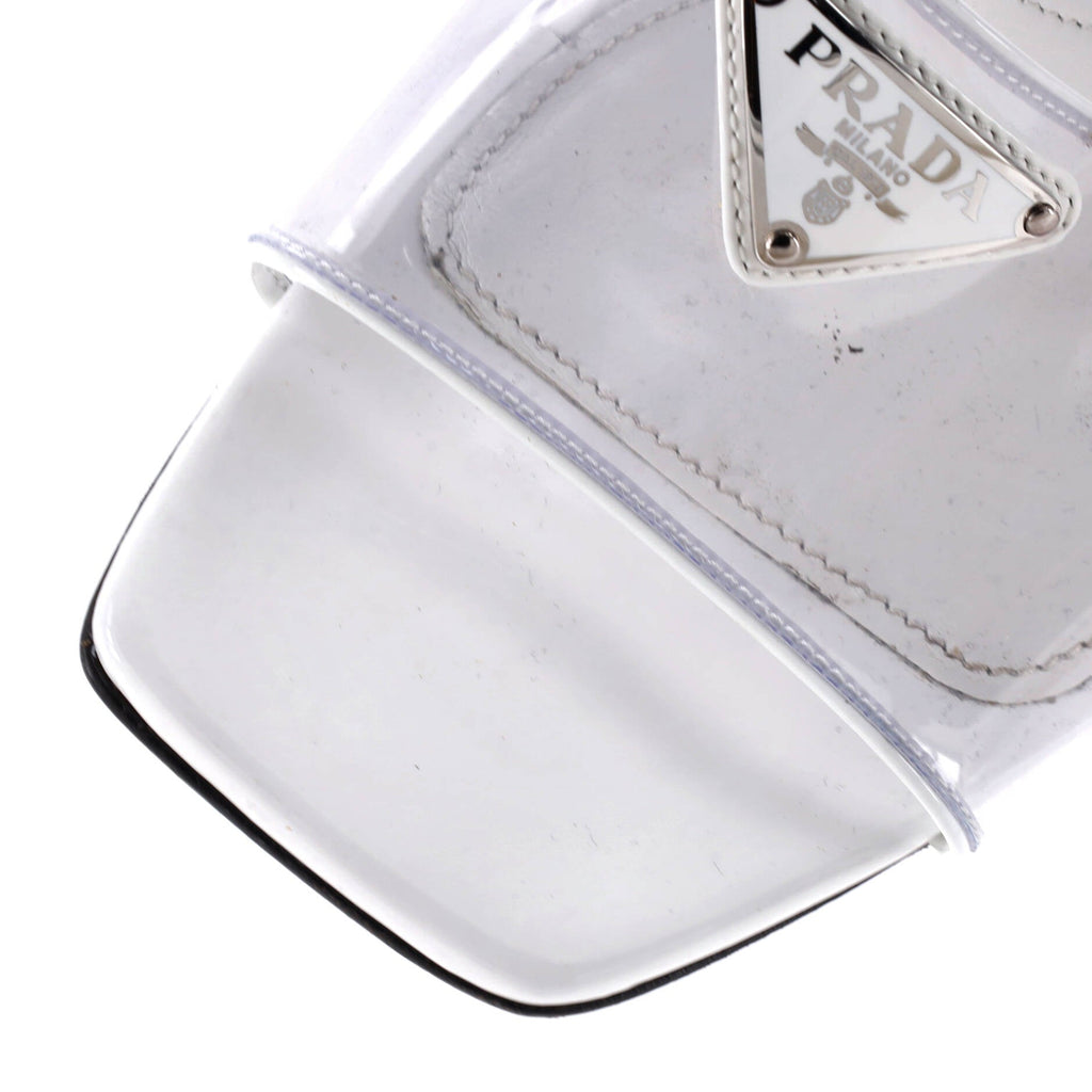 Women's Triangle Logo Kitten Heeled Sandals PVC with Patent