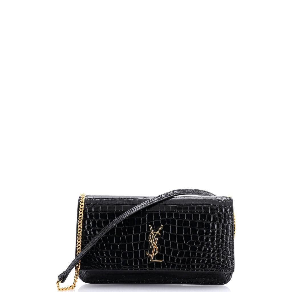 Classic Monogram Phone Holder Shoulder Bag Crocodile Embossed Leather