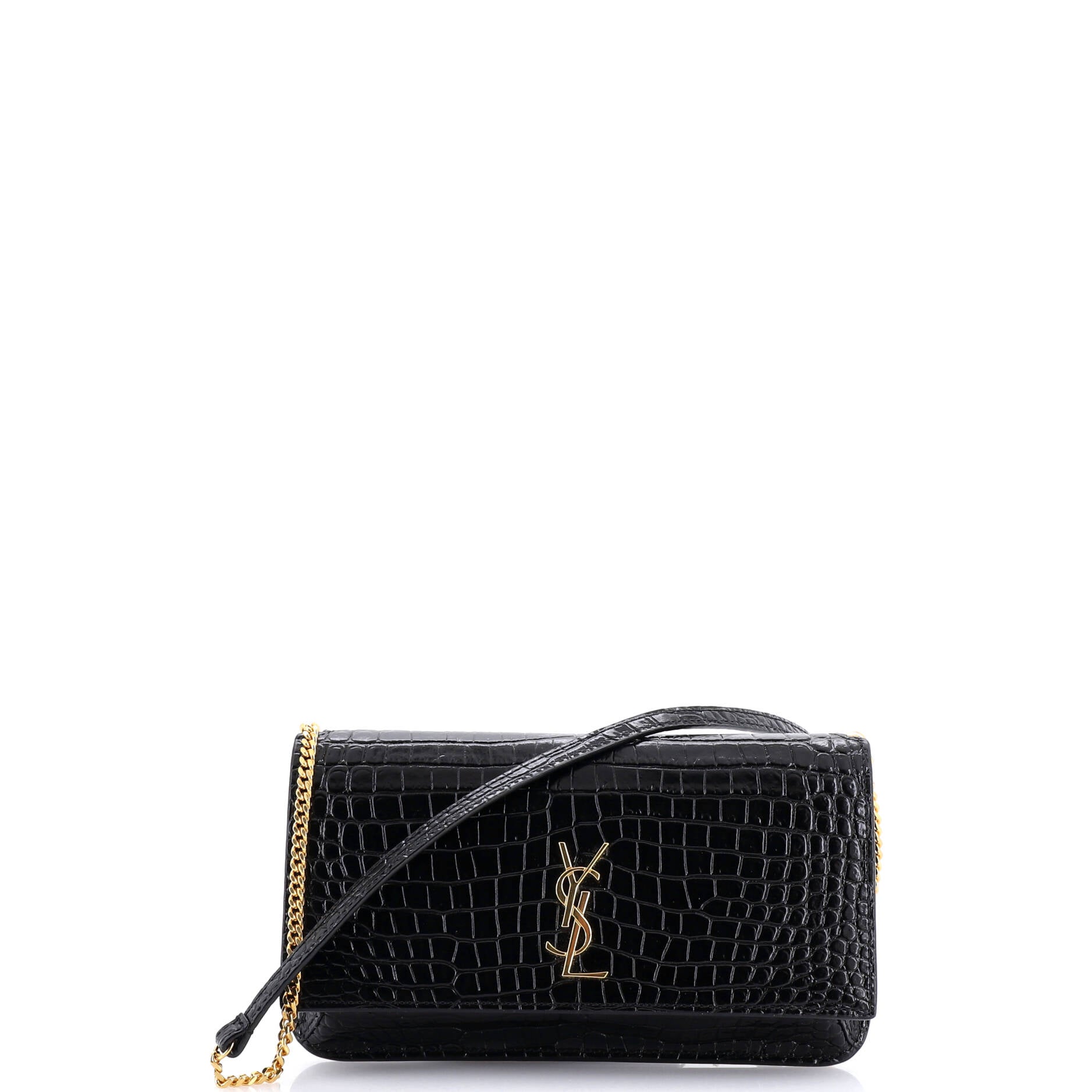 Classic Monogram Phone Holder Shoulder Bag Crocodile Embossed Leather