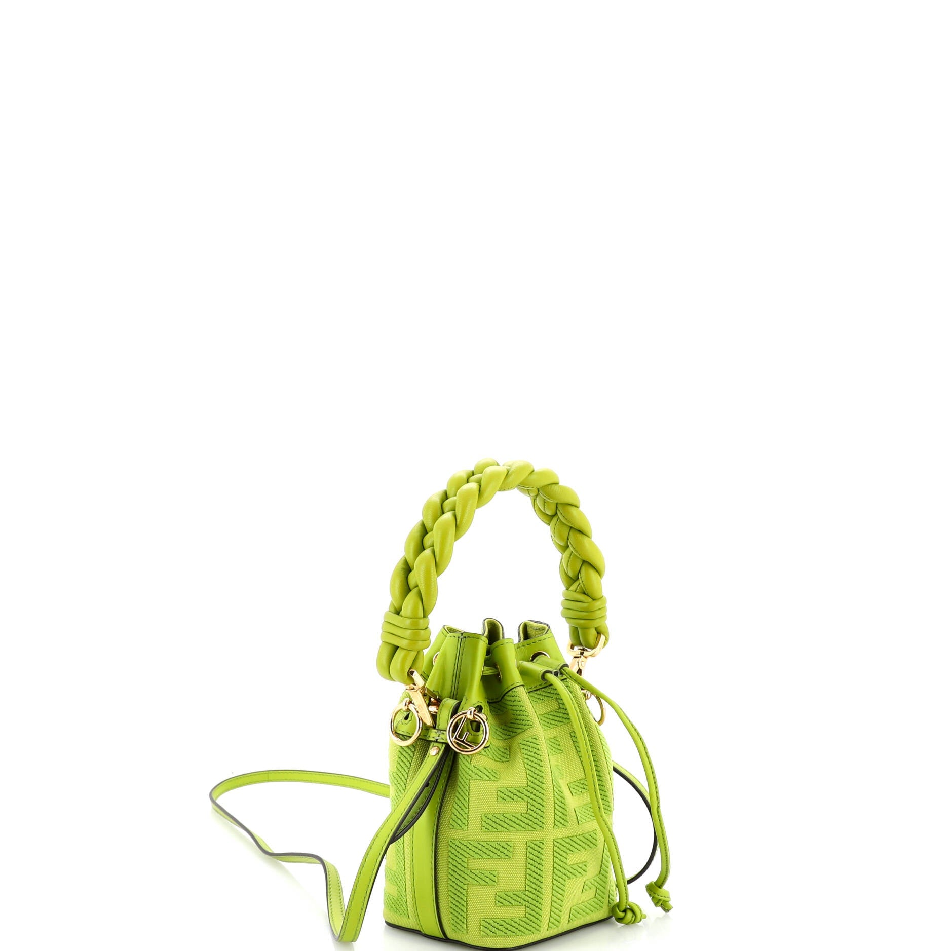 Woven Handle Mon Tresor Bucket Bag Zucca Embroidered Canvas Mini