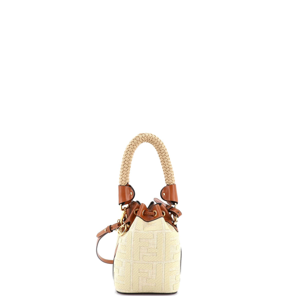 Woven Handle Mon Tresor Bucket Bag Zucca Embroidered Canvas Mini