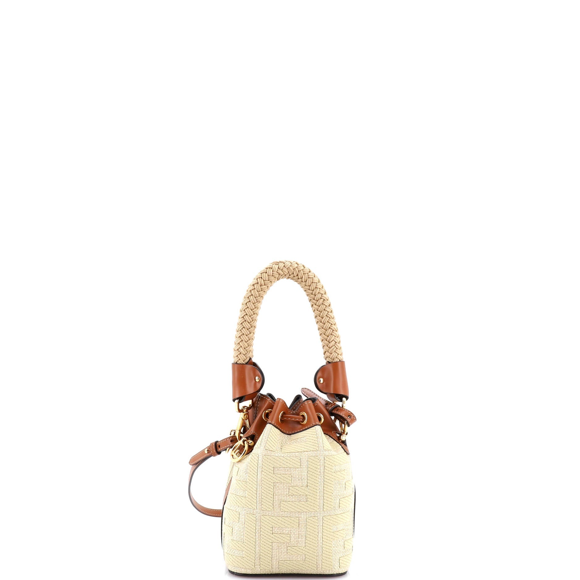 Woven Handle Mon Tresor Bucket Bag Zucca Embroidered Canvas Mini