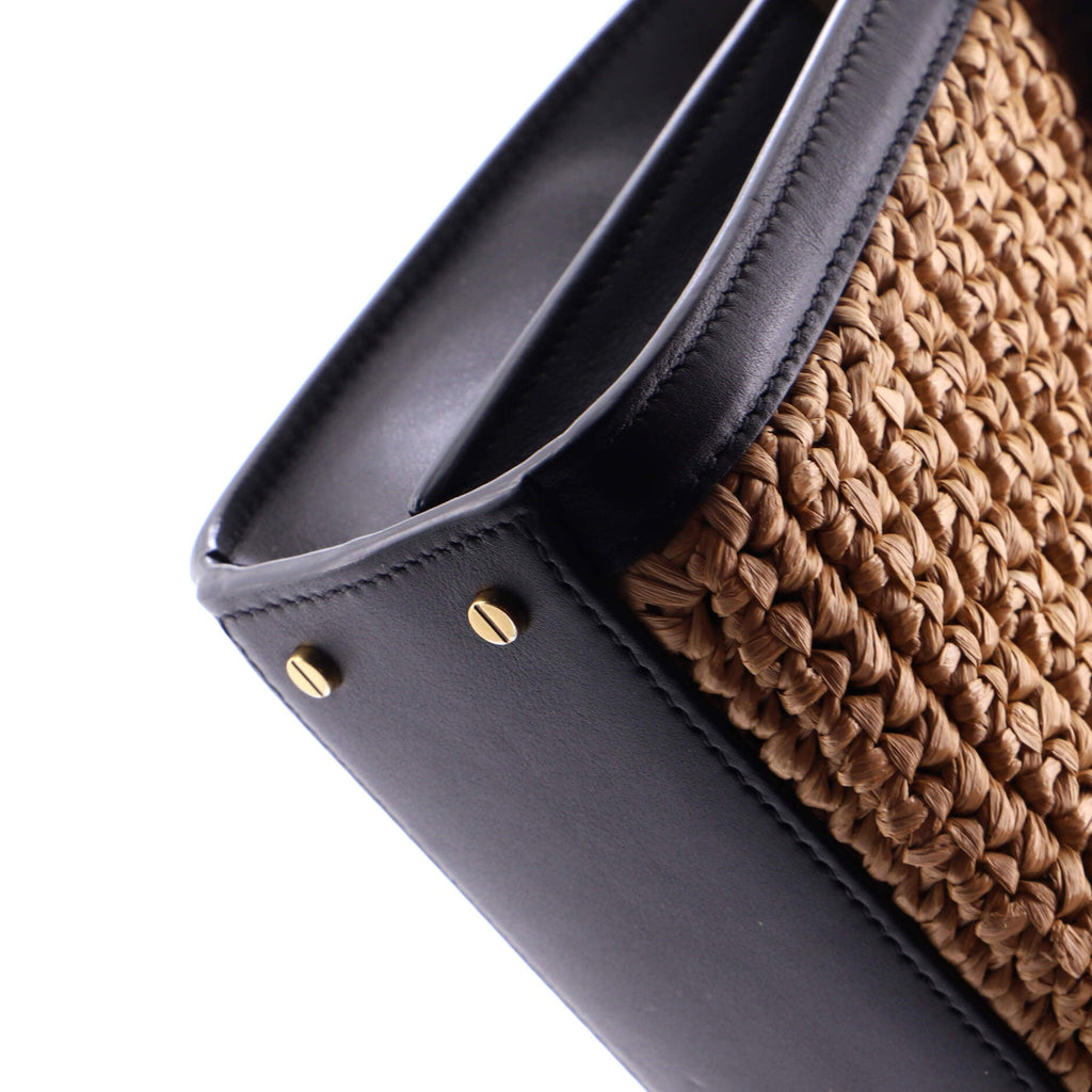Cassandra Top Handle Bag Raffia with Leather Mini