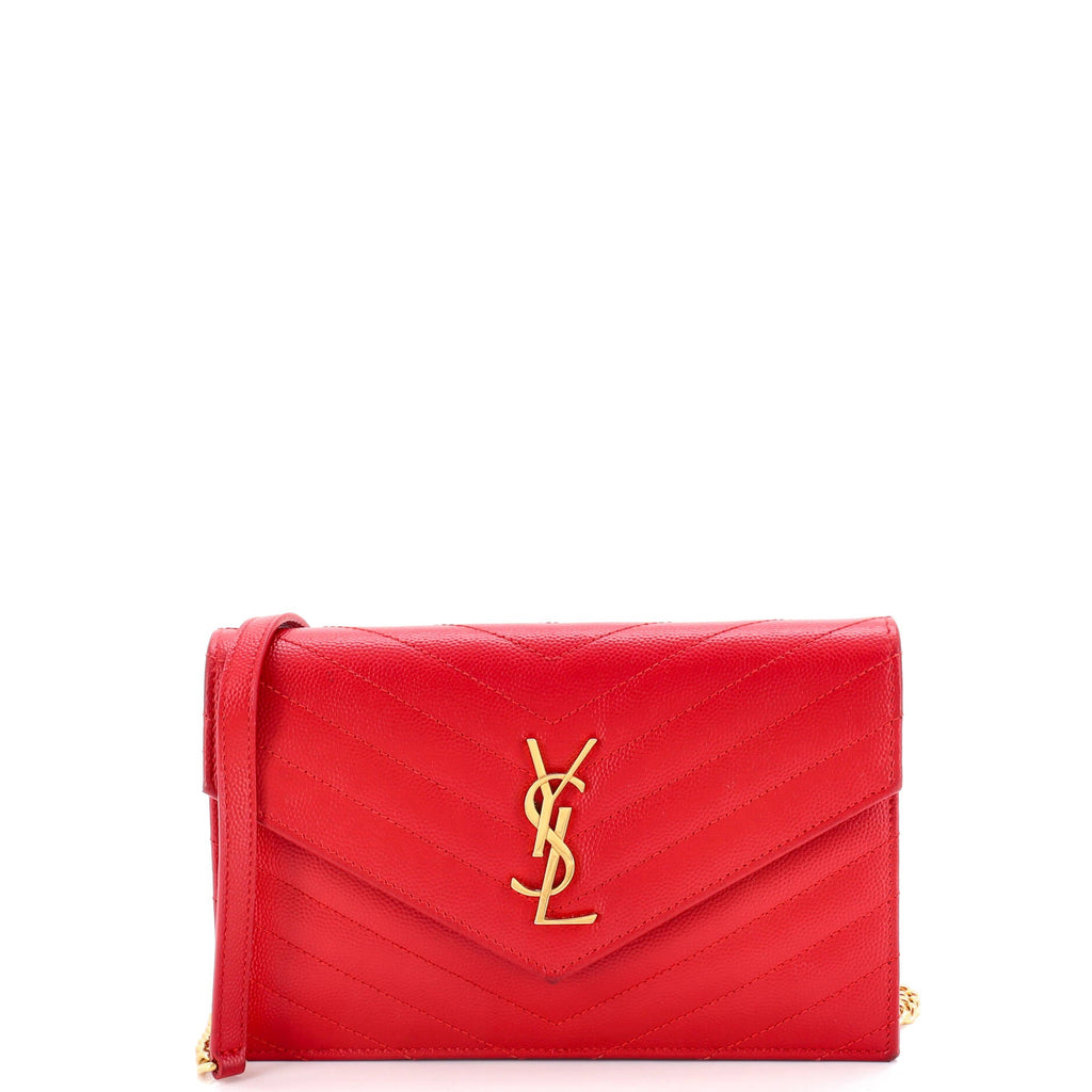 Classic Monogram Wallet on Chain Matelasse Chevron Leather Small