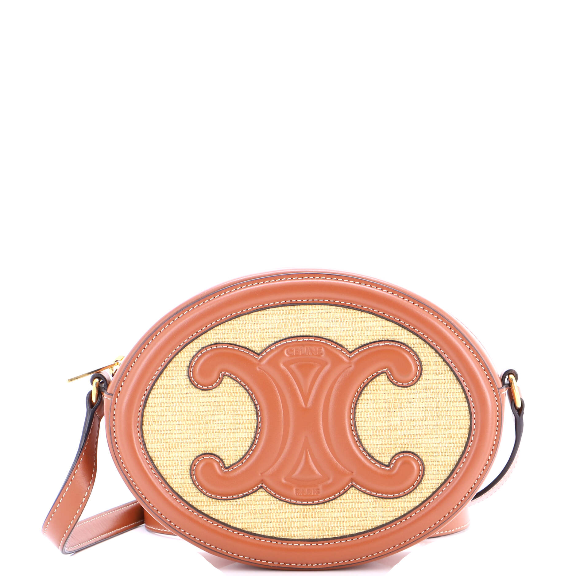 Triomphe Oval Crossbody Bag Straw and Leather