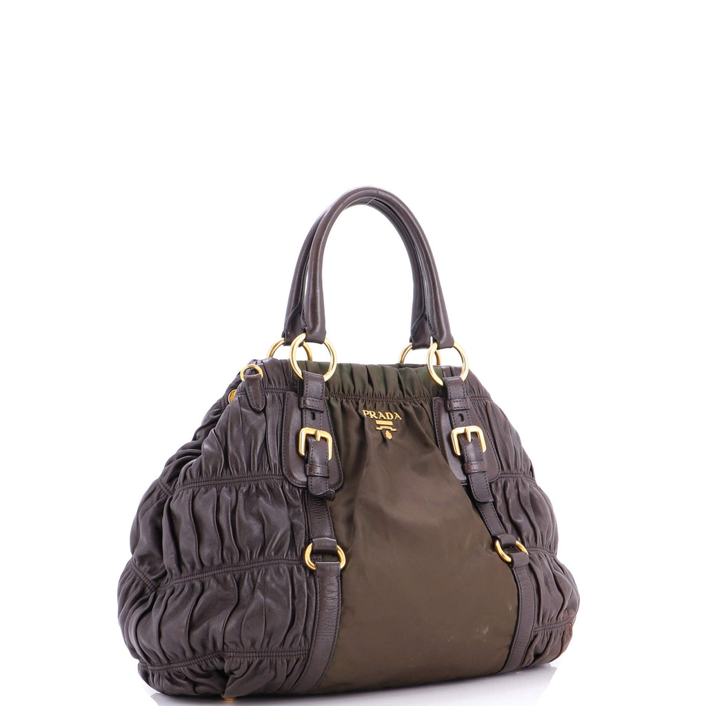 Gaufre Convertible Satchel Leather and Tessuto Large