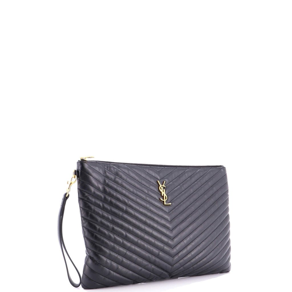 Classic Monogram Wristlet Pouch Matelasse Chevron Leather Large