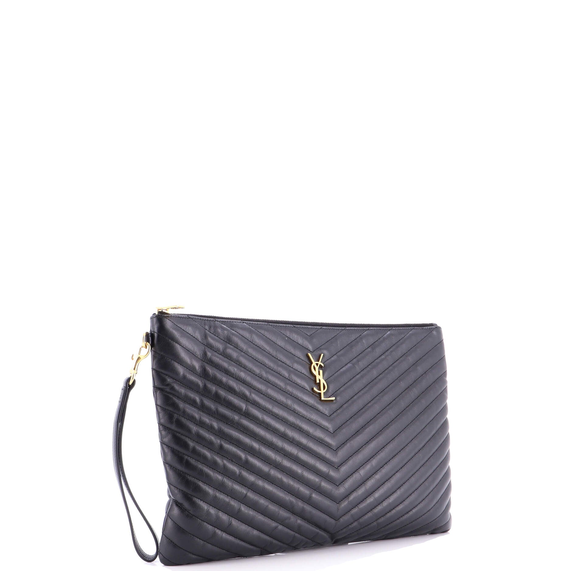 Classic Monogram Wristlet Pouch Matelasse Chevron Leather Large