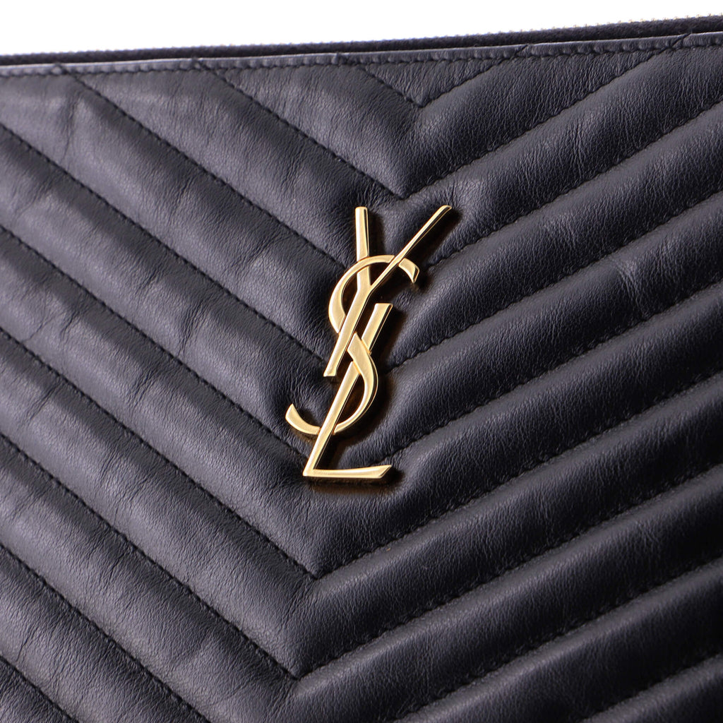 Classic Monogram Wristlet Pouch Matelasse Chevron Leather Large
