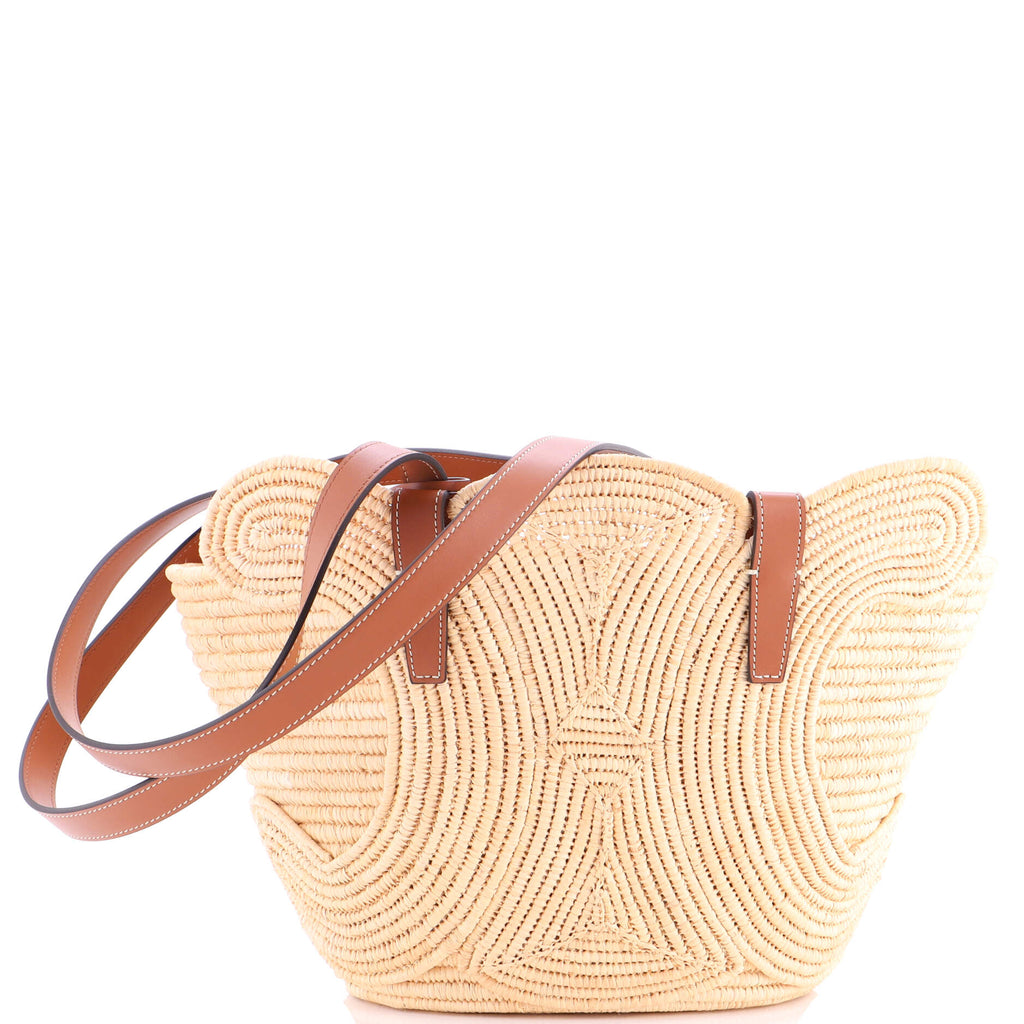 Triomphe Basket Shoulder Bag Braided Raffia and Leather Small