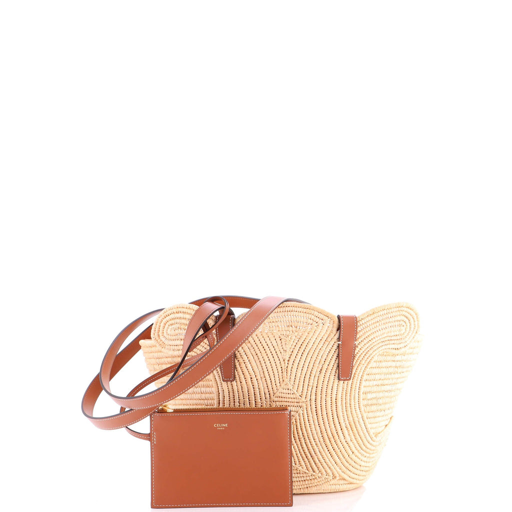 Triomphe Basket Shoulder Bag Braided Raffia and Leather Small
