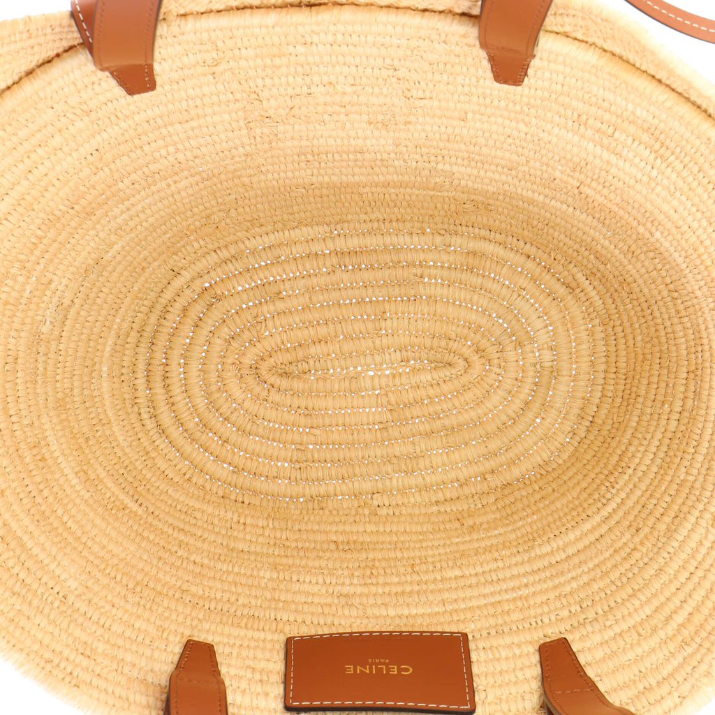 Triomphe Basket Shoulder Bag Braided Raffia and Leather Small