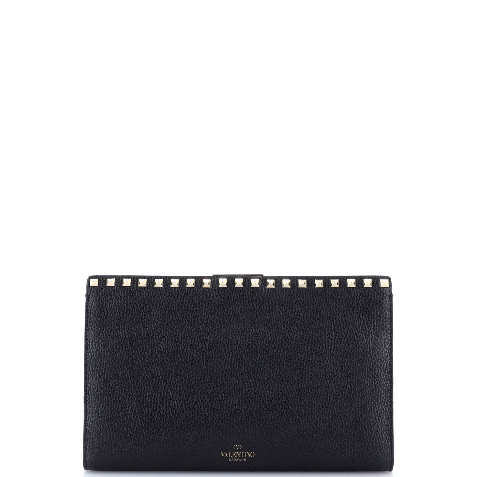 Rockstud Flip Lock Flat Pouch Leather Large