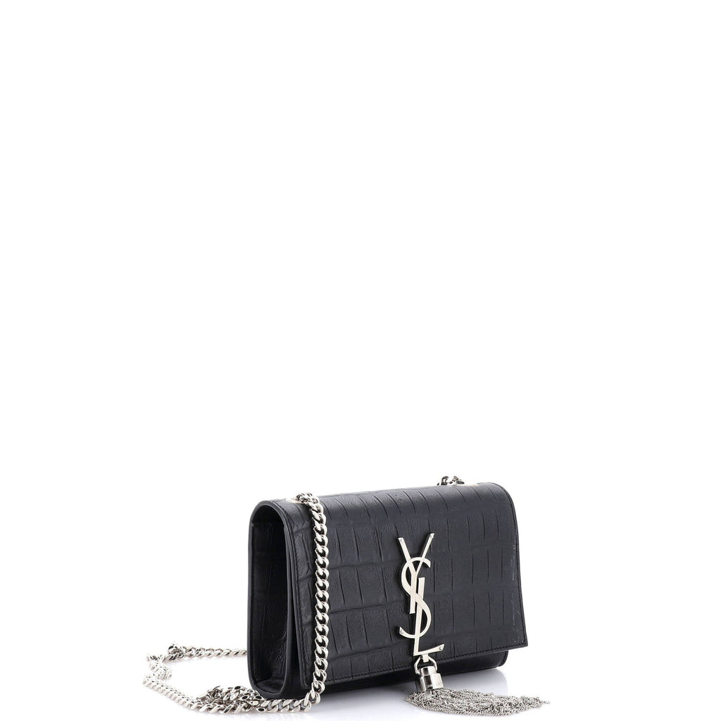 Classic Monogram Tassel Crossbody Bag Crocodile Embossed Leather Small