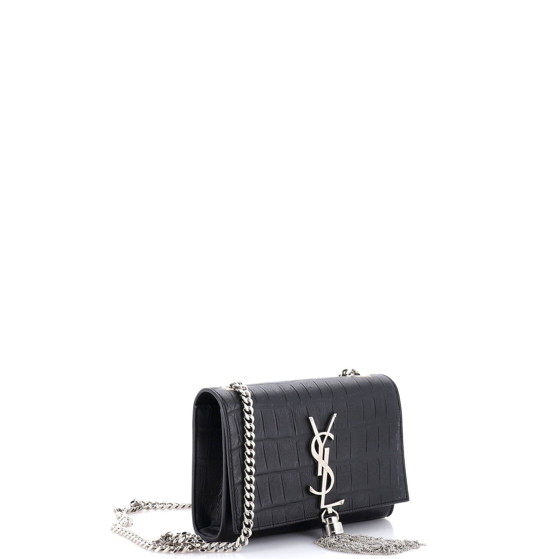 Classic Monogram Tassel Crossbody Bag Crocodile Embossed Leather Small