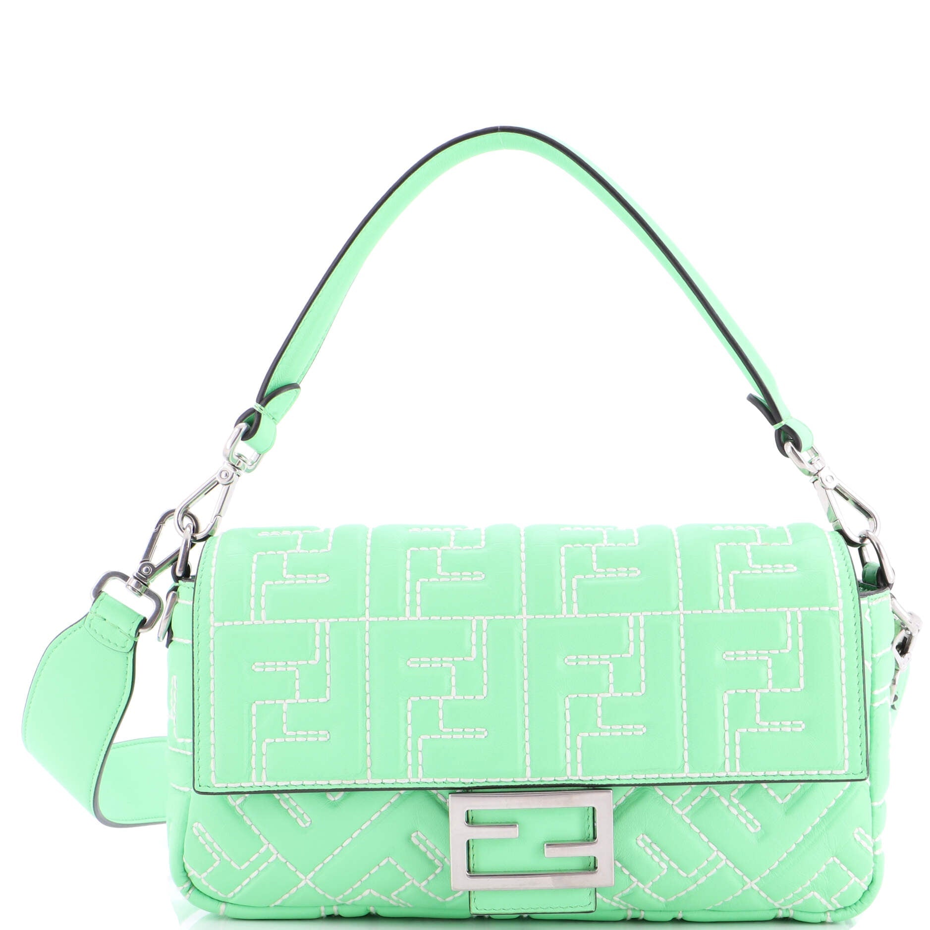 Baguette NM Bag Zucca Stitched Embossed Leather Medium