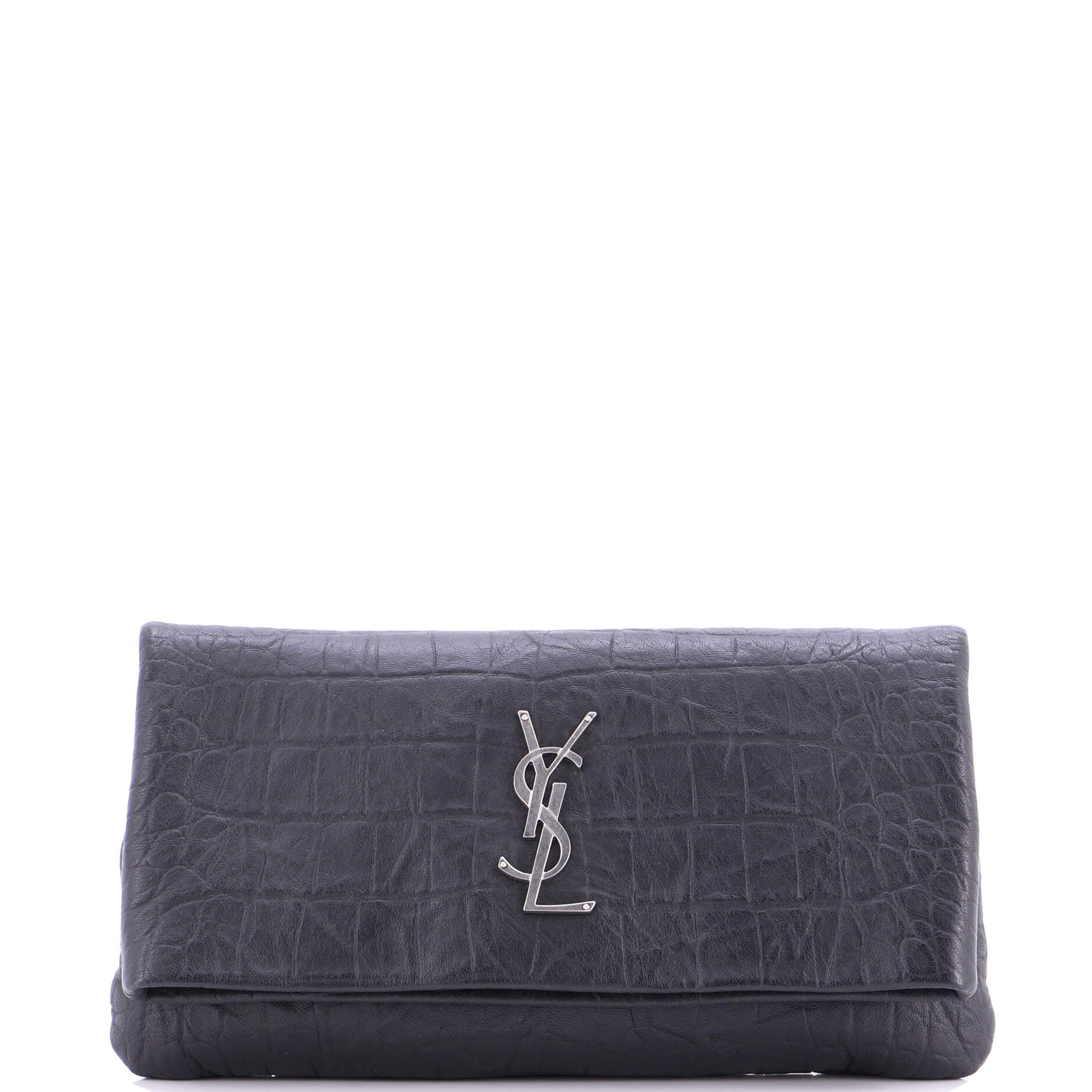 West Hollywood Fold Over Clutch Crocodile Embossed Leather