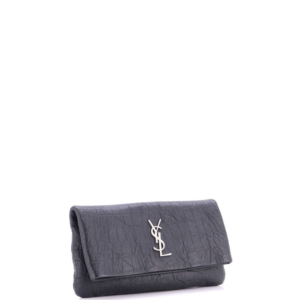 West Hollywood Fold Over Clutch Crocodile Embossed Leather