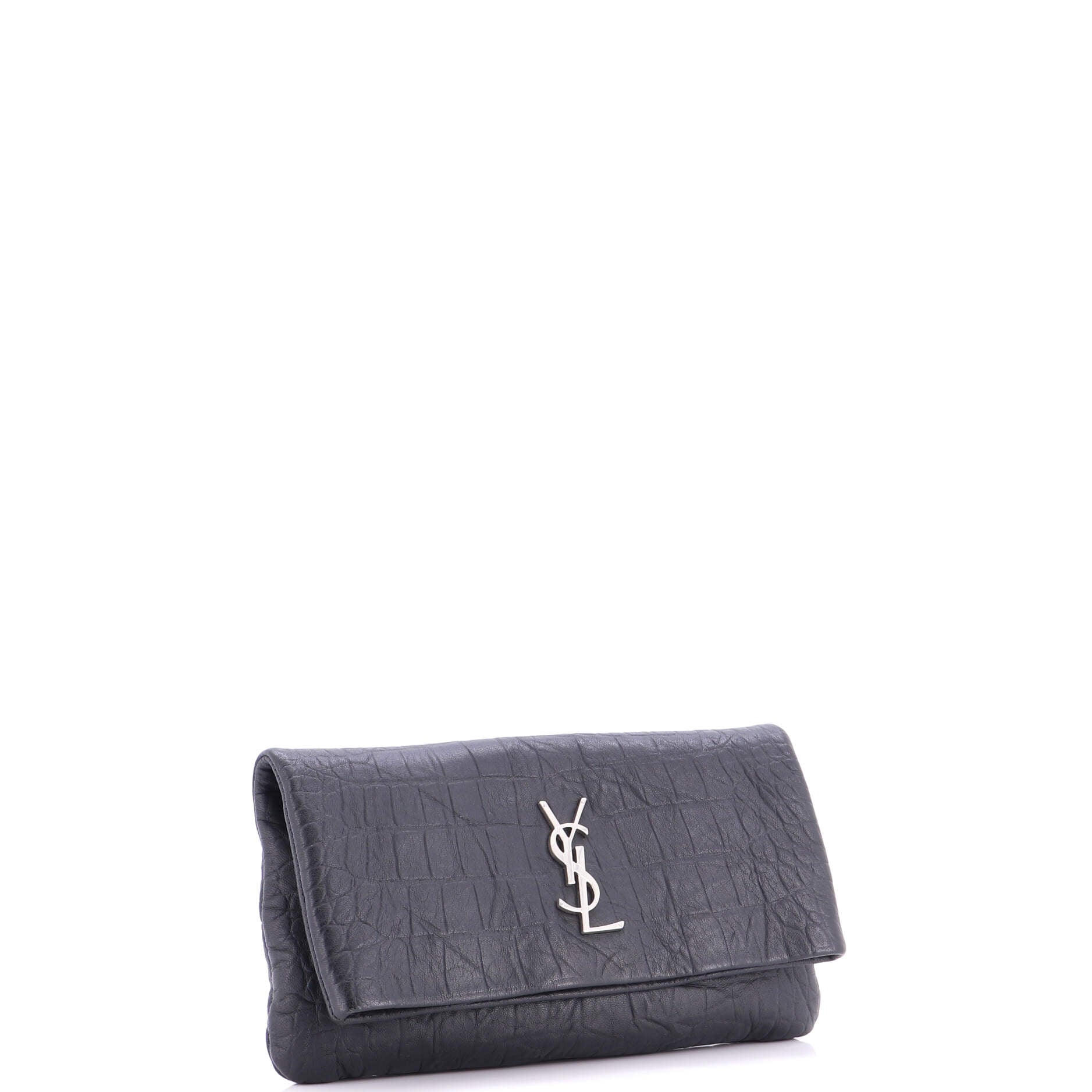 West Hollywood Fold Over Clutch Crocodile Embossed Leather