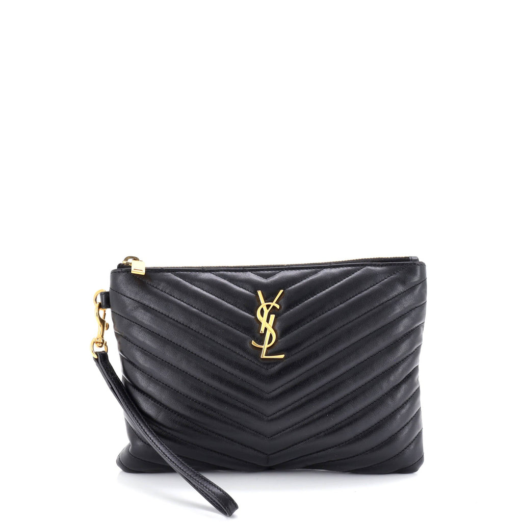 Classic Monogram Wristlet Pouch Matelasse Chevron Leather Small