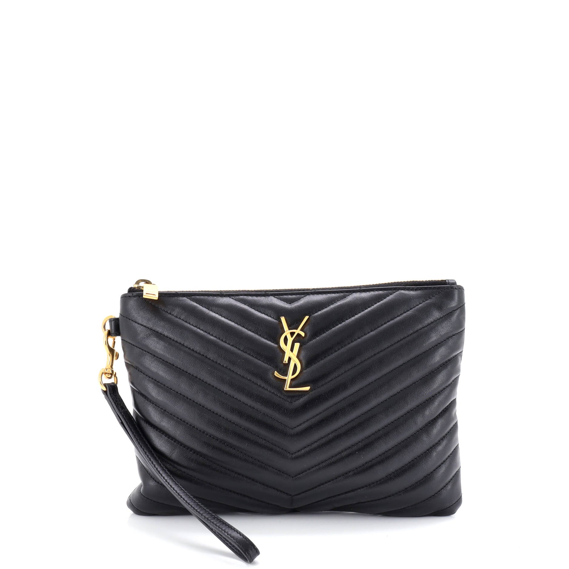 Classic Monogram Wristlet Pouch Matelasse Chevron Leather Small