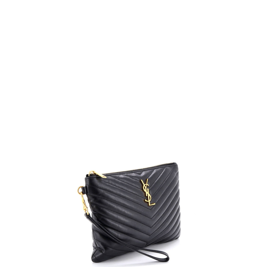 Classic Monogram Wristlet Pouch Matelasse Chevron Leather Small