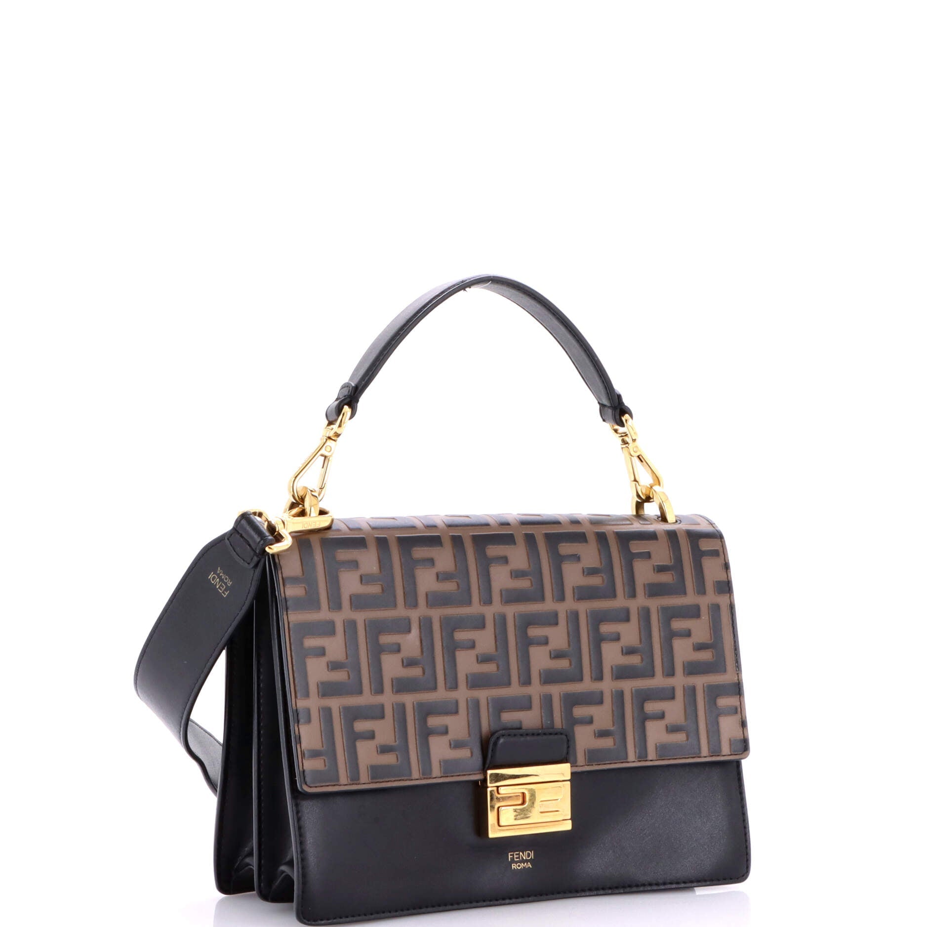 Kan U Shoulder Bag Zucca Embossed Leather Medium
