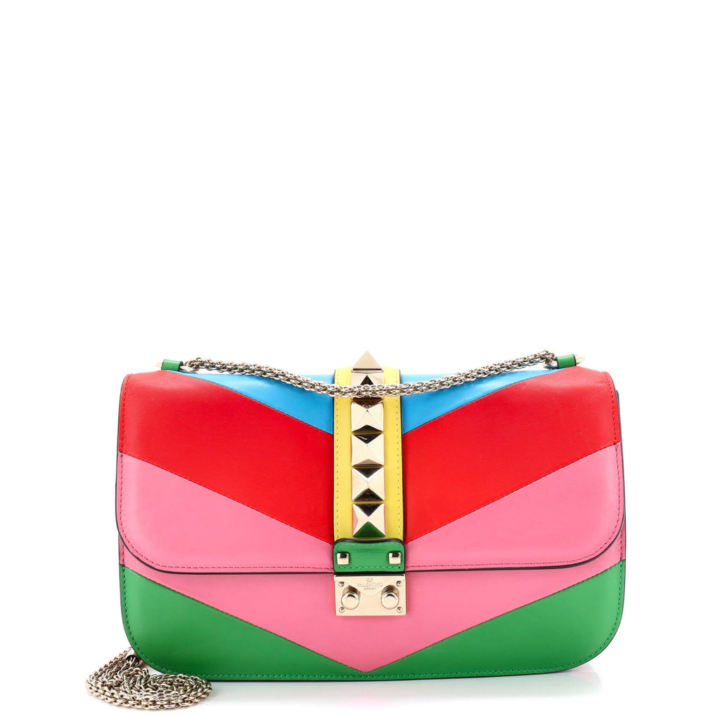 1973 Glam Lock Shoulder Bag Striped Leather Medium