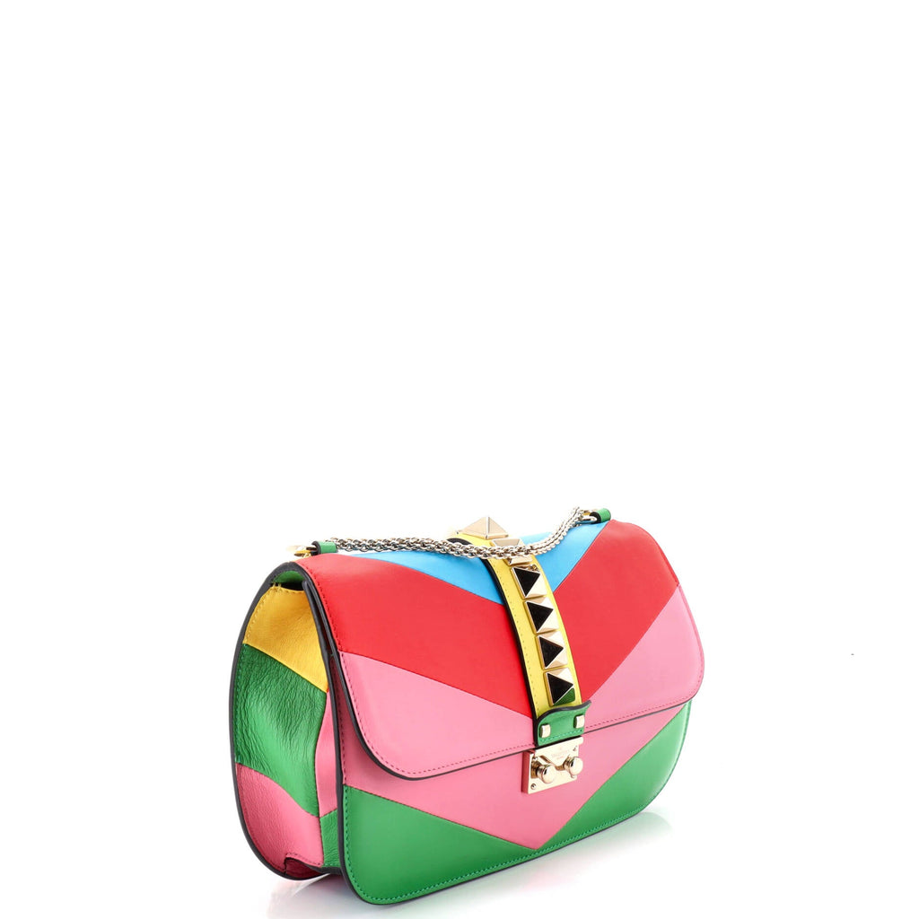 1973 Glam Lock Shoulder Bag Striped Leather Medium