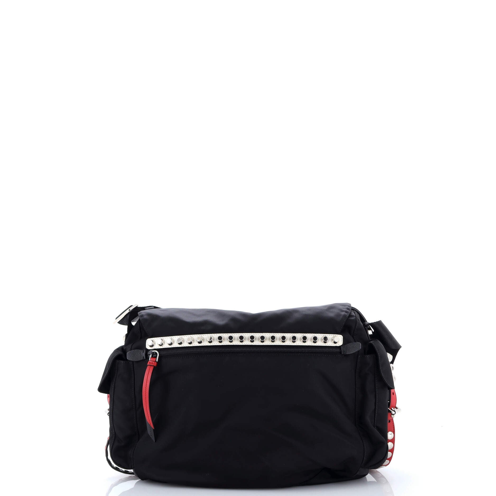 New Vela Flap Messenger Bag Tessuto with Studded Leather Medium