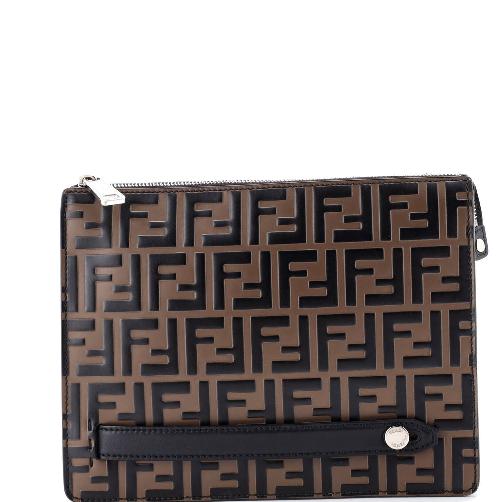 Handle Clutch Zucca Embossed Leather Medium