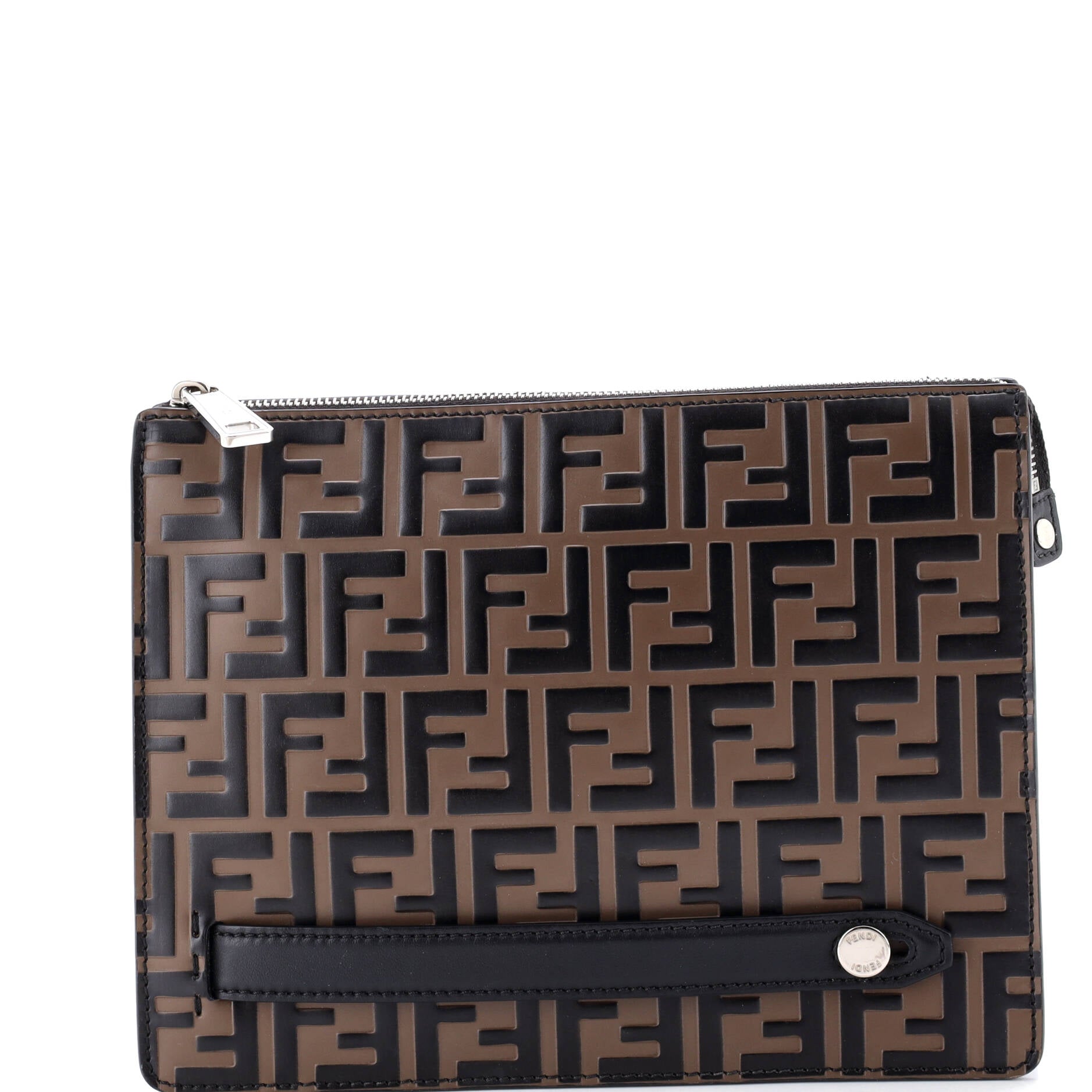 Handle Clutch Zucca Embossed Leather Medium