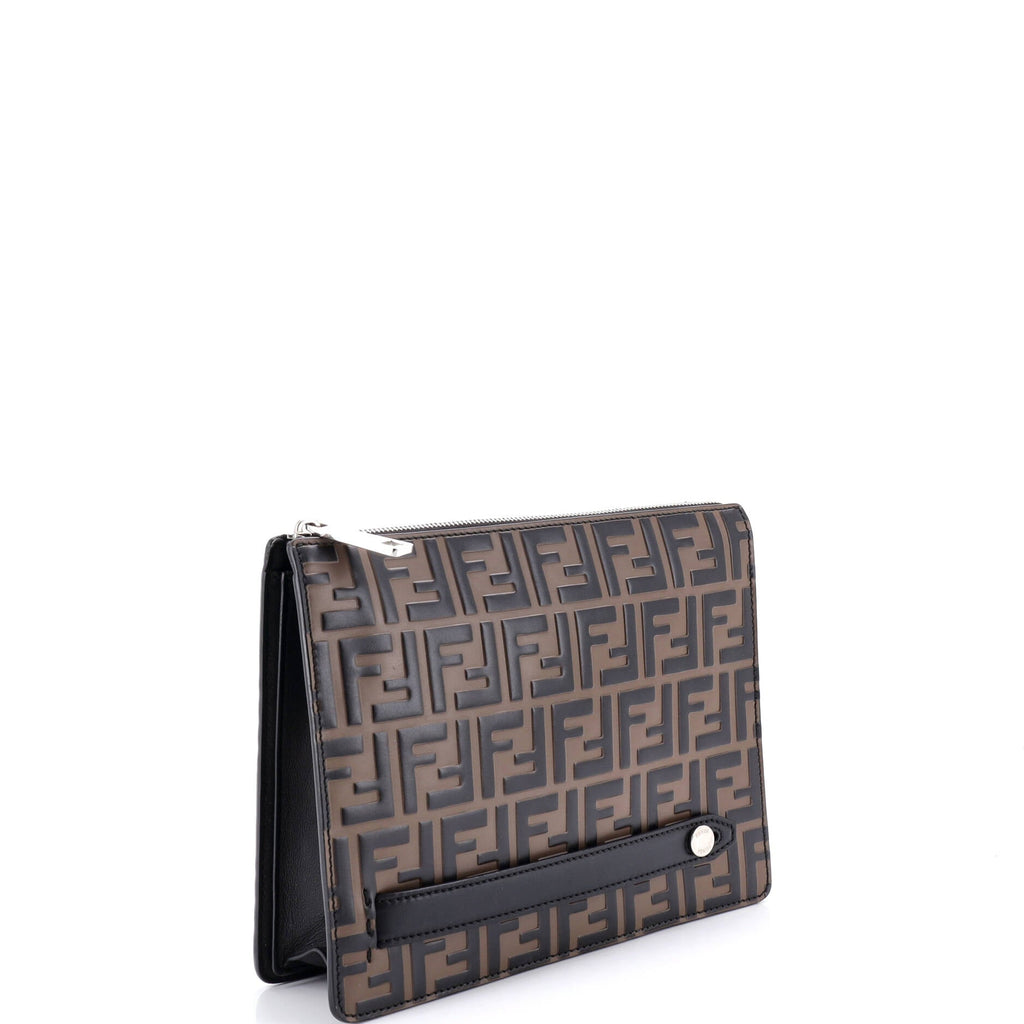 Handle Clutch Zucca Embossed Leather Medium