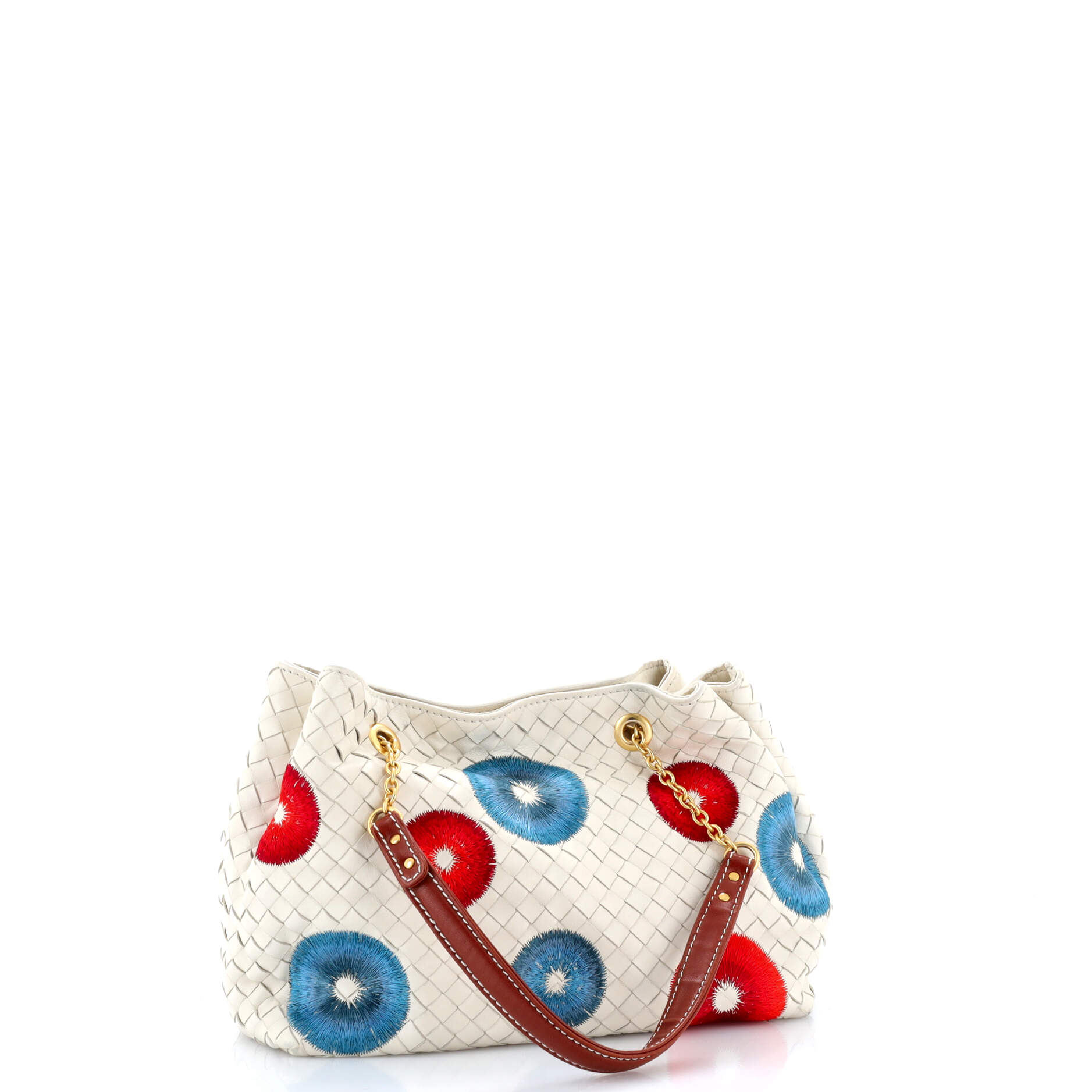 Chain Shoulder Bag Embroidered Intrecciato Leather Small