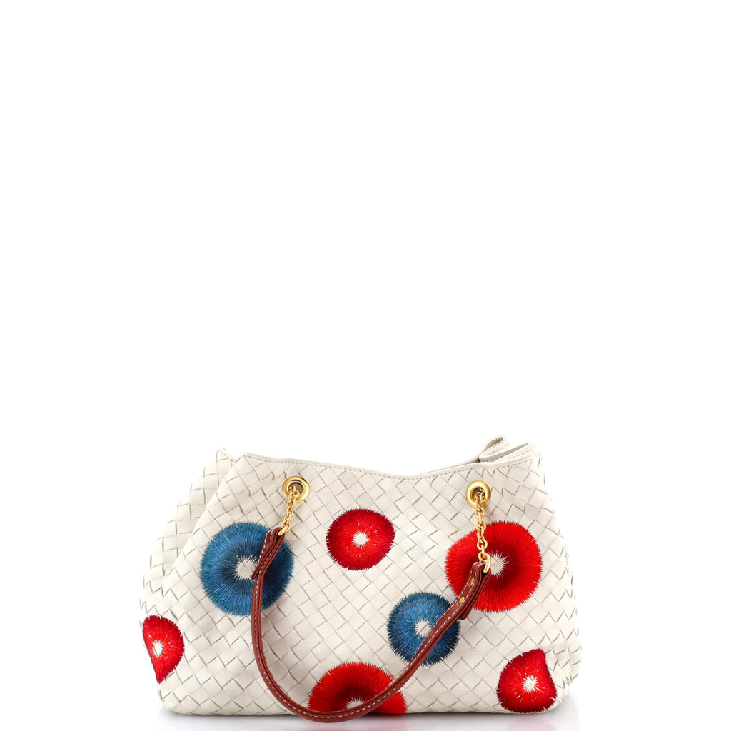 Chain Shoulder Bag Embroidered Intrecciato Leather Small