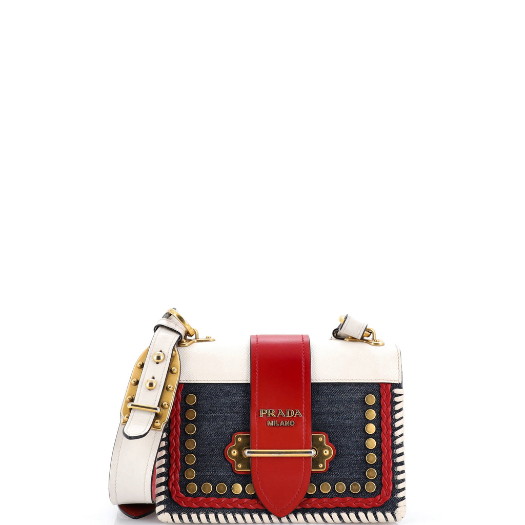 Cahier Crossbody Bag Embellished Denim and Leather Small