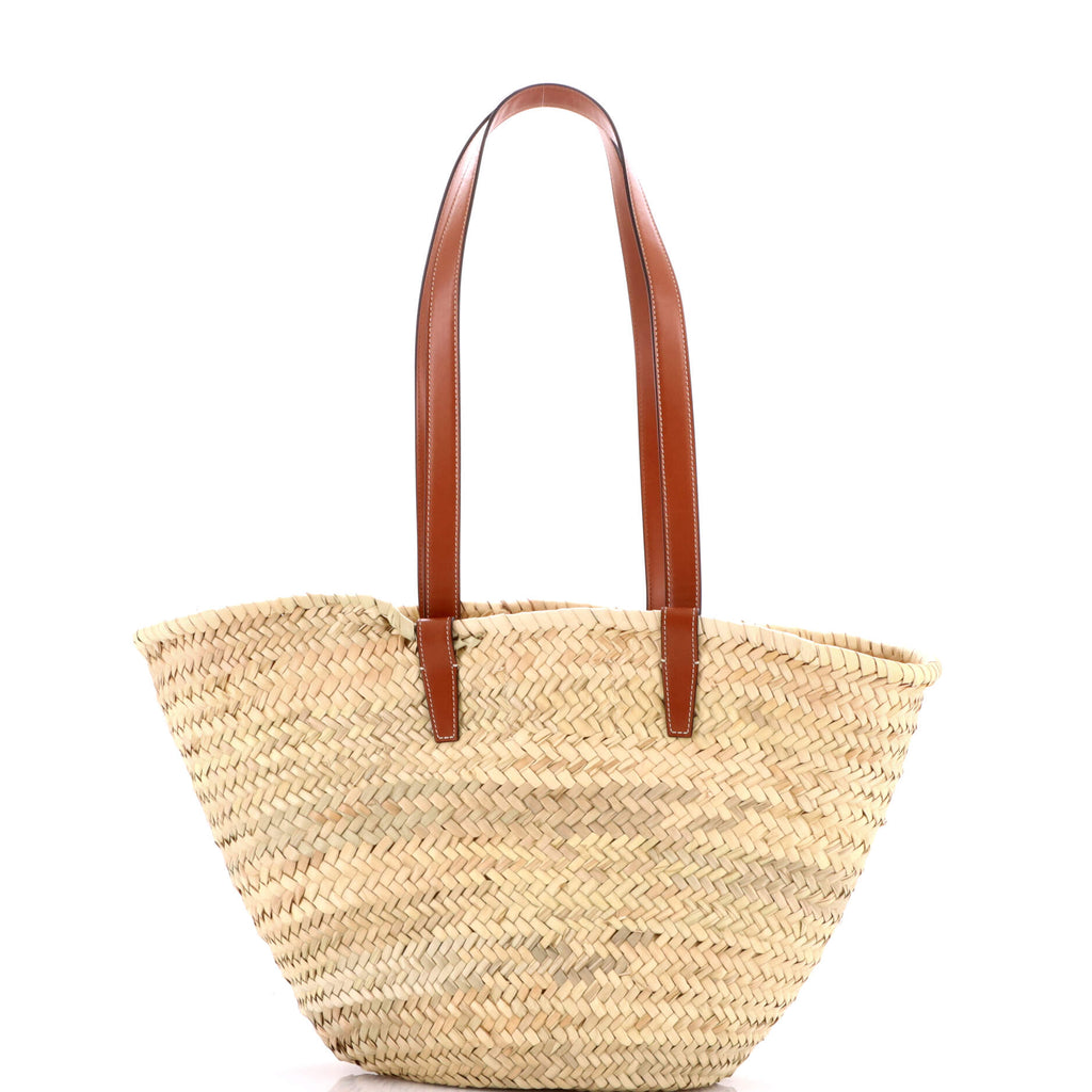 Triomphe Basket Shoulder Bag Raffia with Leather Medium
