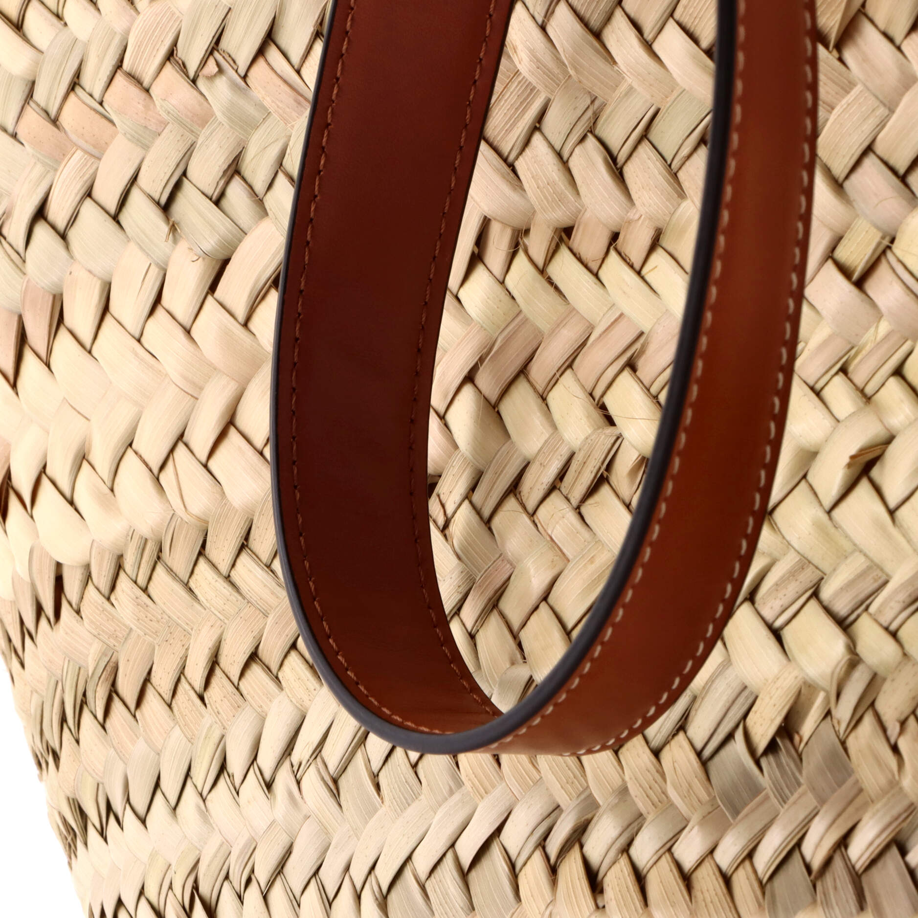 Triomphe Basket Shoulder Bag Raffia with Leather Medium