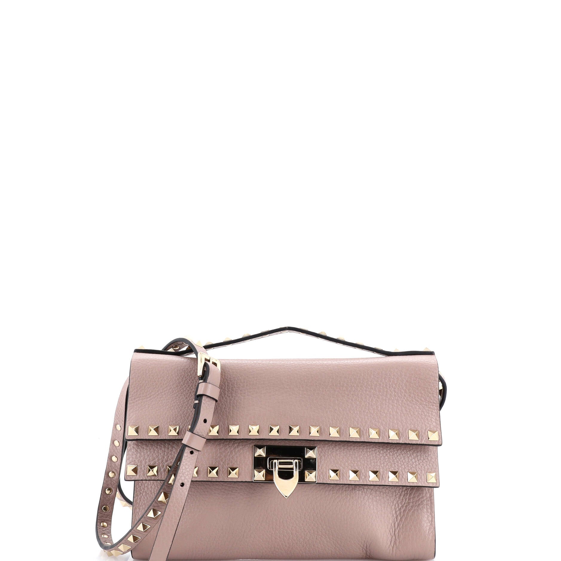 Rockstud Flip Lock Double Flap Crossbody Bag Leather Small