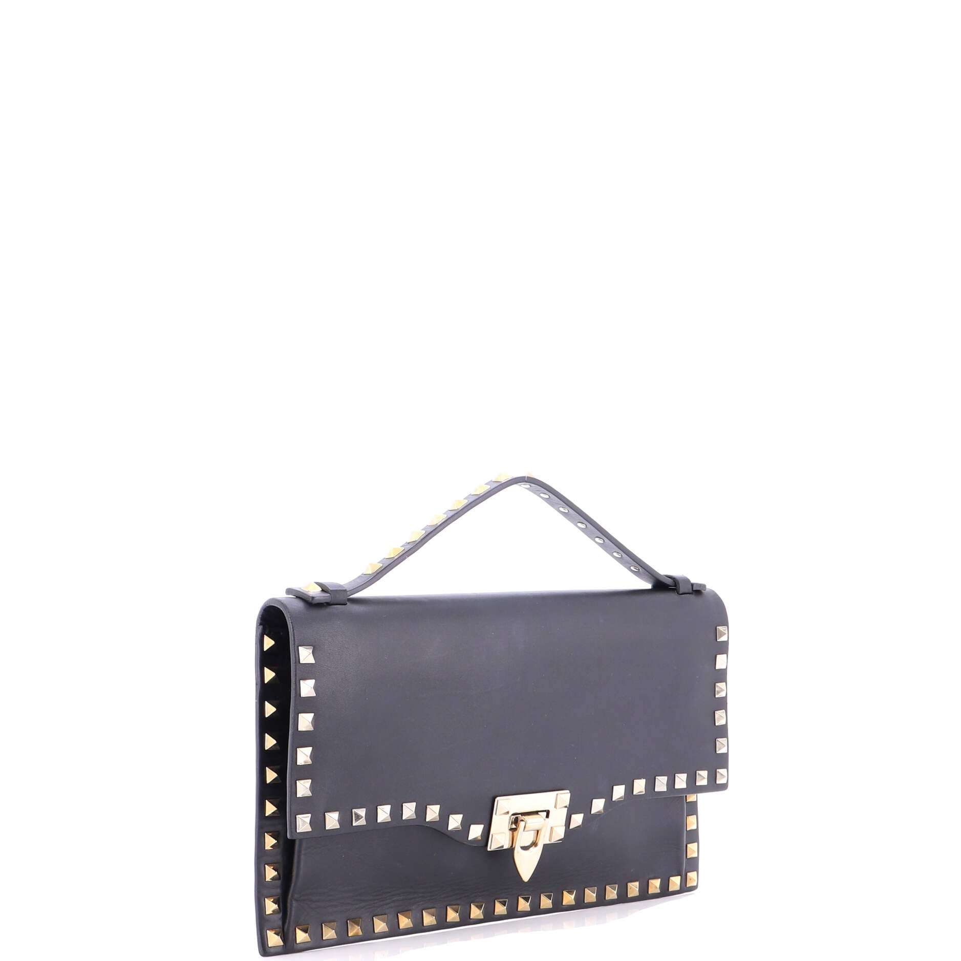 Rockstud Flip Lock Top Handle Bag Leather Small