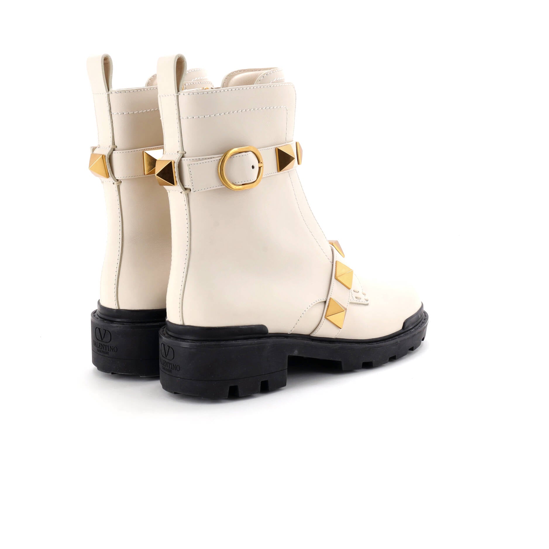 Women's Roman Stud Combat Ankle Boots Leather