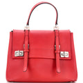 Half Flap Double Turn Lock Satchel Saffiano Leather Medium